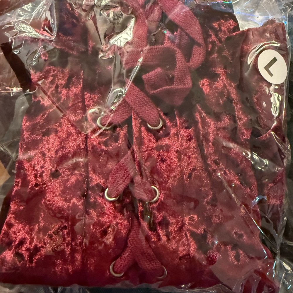 Bear Dance Velvet Lace-Up Mini Skirt in Deep Red - Picture 5 of 6